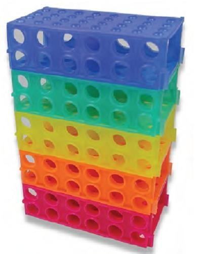 Labco 4 Sided Tube Racks.  Holds 4x50 mL, 12x15 mL, 32x0.5 mL,1.5 mL or 2.0 mL tubes-pkt/5 Assorted colours