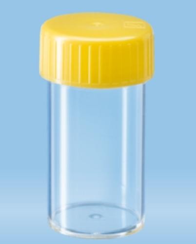 30mL- Sarstedt-Tubes with flat base, 80x27mm, polycarbonate, clear, autoclavable, yellow cap assembled-pkt/500