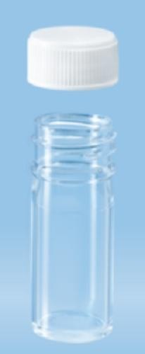 7mL- Sarstedt-Tubes with flat base, 47x20mm, polycarbonate, clear, autoclavable, white cap enclosed-pkt/1,000