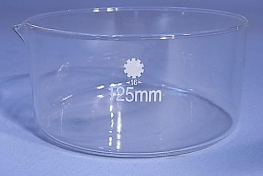 Crystallising glass dish with spout,100mm diam