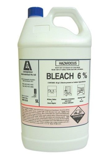Bleach, 6% Hypochlorite- 5 Litres