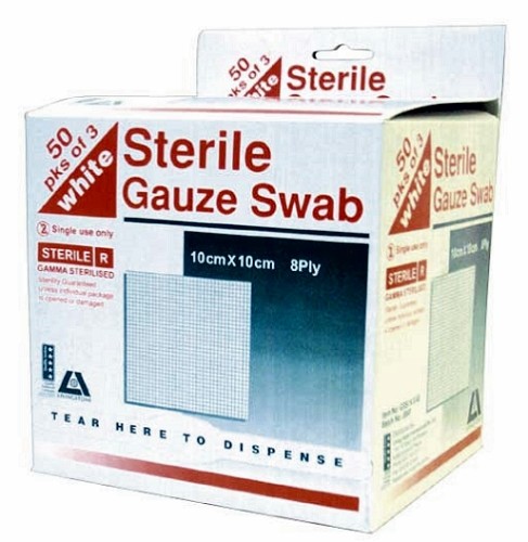 Gauze swab, 10 cm x 10 cm, sterile, 50 per box (3 pkt)