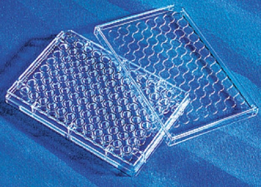 Corning 96 well tissue culture treated standard plate, flat bottom with lid, sterile, individually wrapped-pkt/50