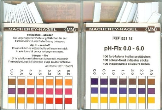 Machery-Nagel high quality pH fix test strips, Range: 0 - 6, 0.5 pH increments, pkt 100