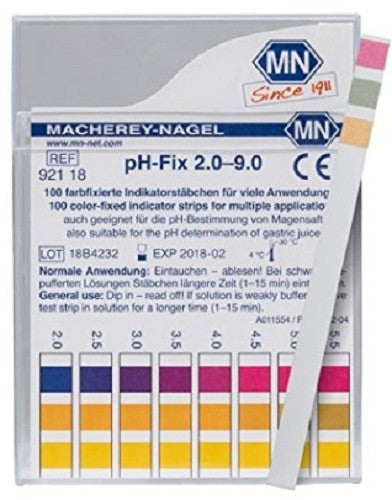 Machery-Nagel high quality pH fix test strips, Range: 2 - 9, 0.5 pH increments, pkt 100