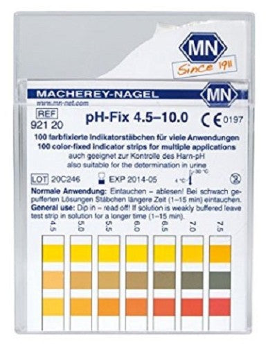 Macherey-Nagel high quality pH fix test strips, Range: 4.5 - 10, 0.5 pH increments, pkt 100