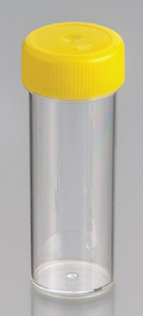 30mL-Technoplas-Polycarbonate flat bottom container, yellow PP screw cap, 80mmHx27mmW, sterile, autoclavable, ctn/500