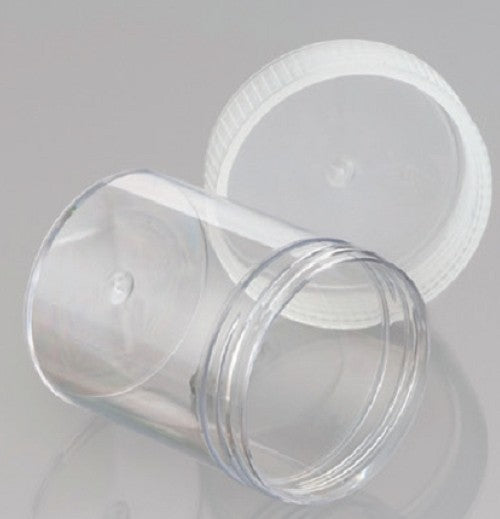 70mL-Technoplas-Polycarbonate flat bottom container, seperate natural PP screw cap, 57mmHx44mmW, autoclavable, ctn/500