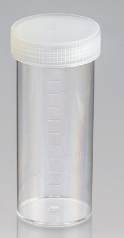120mL-Technoplas-Polycarbonate flat bottom container, natural PP screw cap attached, 108mmHx44mmW, autoclavable, ctn/264