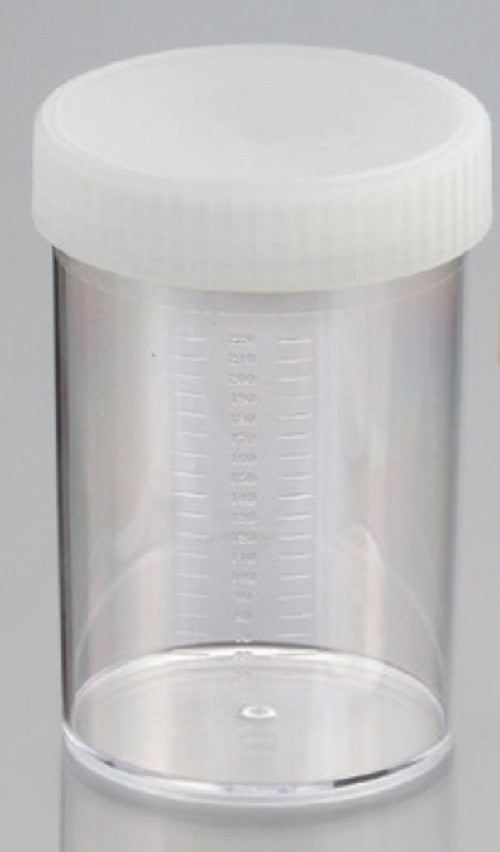250mL-Technoplas-Polycarbonate flat bottom container, natural PP screw cap attached, 100mmHx65mmW, autoclavable, ctn/147