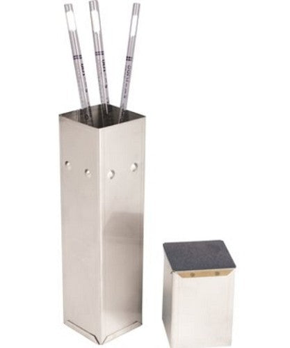 SEM-Canister with cap for pipettes, square, anodized, 7.5cm x 7.5cm x 25cm L, with silicon pad, autoclavable, each