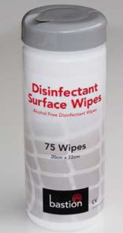 Bastion Disinfectant Surface Wipes, 75 Sheets, 20cm x 22cm, Carton/12 Canisters