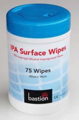 Bastion IPA Surface Wipes, 75 Sheets, 42cm x 14cm, Carton/12 Canisters