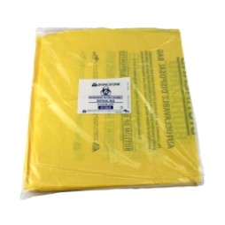 Autoclave bags, plastic, 27 X 63 cm, 50µm thick, yellow with biological hazard  label, pkt/500