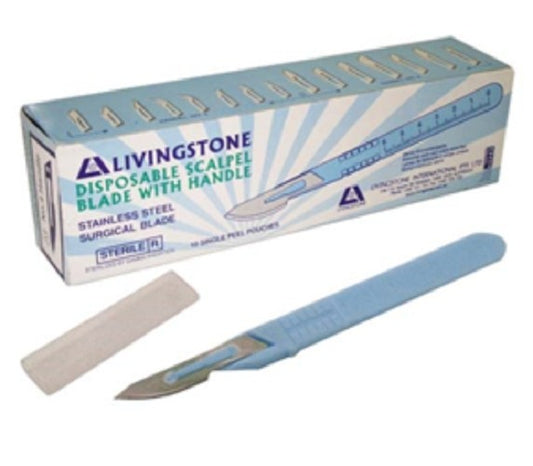 Livingstone Disposable Scalpel, Stainless Steel Blade Size 10 Attached to Handle, Sterile, 10 per Box