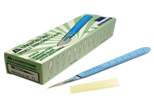 Livingstone Disposable Scalpel, Stainless Steel Blade Size 11 Attached to Handle, Sterile, 10 per Box