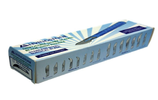 Livingstone Disposable Scalpel, Stainless Steel Blade Size 12 Attached to Handle, Sterile, 10 per Box