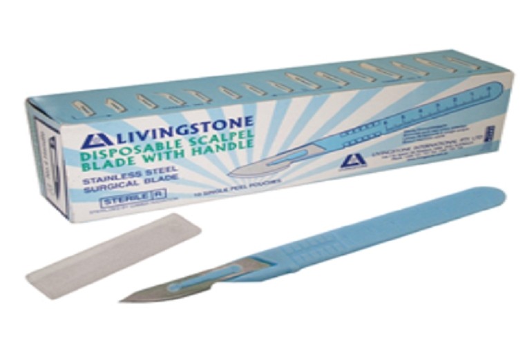 Livingstone Disposable Scalpel, Stainless Steel Blade Size 20 Attached to Handle, Sterile, 10 per Box