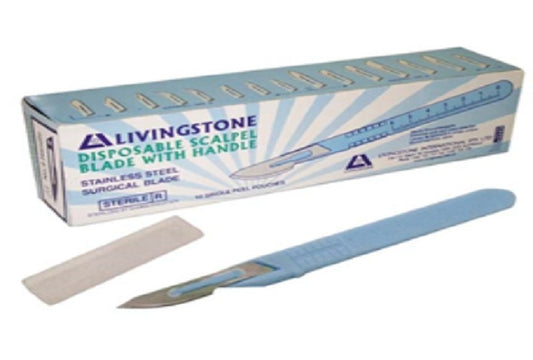 Livingstone Disposable Scalpel, Stainless Steel Blade Size 23Attached to Handle, Sterile, 10 per Box