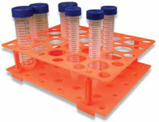 LABCO Rack for 15/50mL Tubes, holds 30x15mL Tubes (17mm Ø) & 20x50mL Tubes (28mm Ø), orange, autoclavable, each
