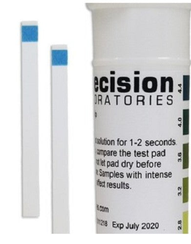 Precision pH plastic indicator test strips, range: 2.8-4.4, suitable for wine analysis, pkt/100