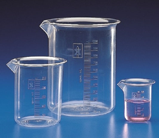 Kartell 25mL PMP (TPX®) Beaker, clear, graduated, low form with spout, autoclavable, Class B