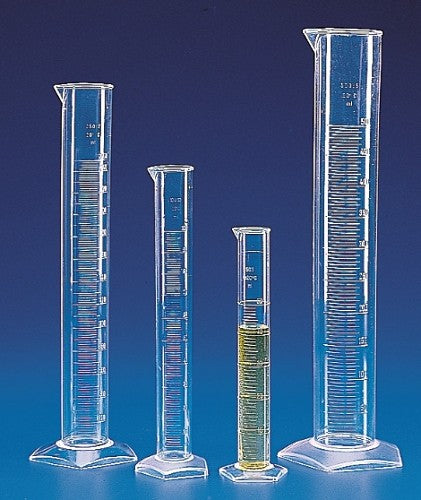 Kartell 10mL PMP (TPX®) Measuring cylinder, clear graduations, tall form with spout, pentagon base, autoclavable, Class B, each