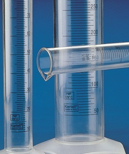Kartell 10mL PMP (TPX®) Measuring cylinder, blue graduations, tall form with spout, pentagon base, autoclavable, Class B, each