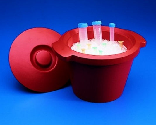Kartell 4.5L Ice bucket with lid and two side-handles. Red Polyurethane, 270mm diam x 200mmH, 15mm wall thickness, each