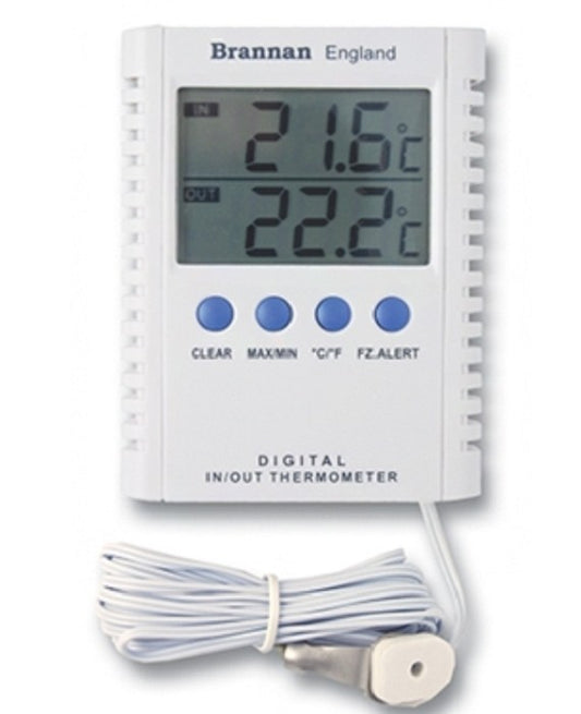Brannan Digital Min/Max  Indoor/Outdoor Thermometer, Temp Range: Indoor: 0 to +50°C&F / Outdoor: -50 to +70°C&F