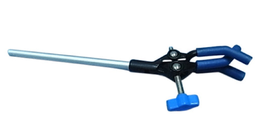 Technos Retort Clamp, Diecast Alloy, 3 prong, rubber lined, nickel plated steel rod