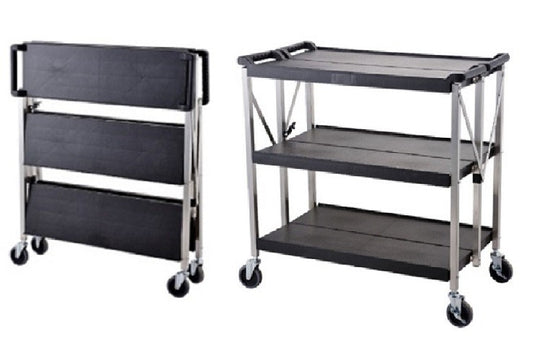 Technos Folding Laboratory Trolly, 3 Plastic Shelves with Aluminium Frame, Cators & Brakes